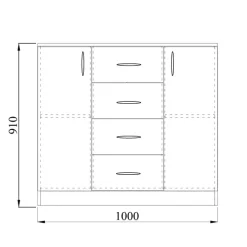 Comò 100x91h cm 2 ante con cassetti moderno noce Marian