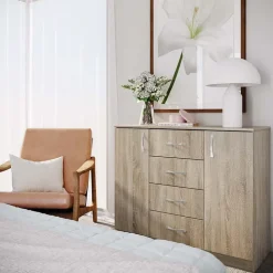Comò 100x91h cm 2 ante con cassetti moderno rovere sonoma Marian