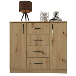 Comò 100x91h cm 2 ante con cassetti moderno rovere rustico Marian