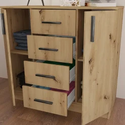 Comò 100x91h cm 2 ante con cassetti moderno rovere rustico Marian