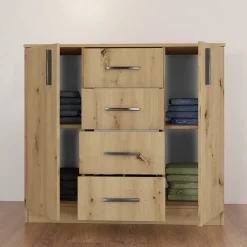 Comò 100x91h cm 2 ante con cassetti moderno rovere rustico Marian