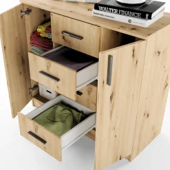 Comò 100x91h cm 2 ante con cassetti moderno rovere rustico Marian