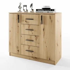 Comò 100x91h cm 2 ante con cassetti moderno rovere rustico Marian