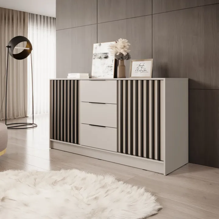 Comò 155x86h cm 2 ante con cassetti moderno beige cashmere Miller