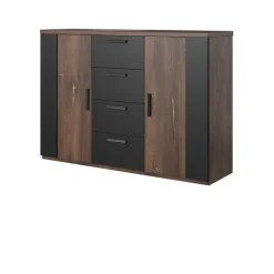 Comò 132x94h cm 2 ante con cassetti quercia scuro nero Vulcano