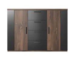 Comò 132x94h cm 2 ante con cassetti quercia scuro nero Vulcano