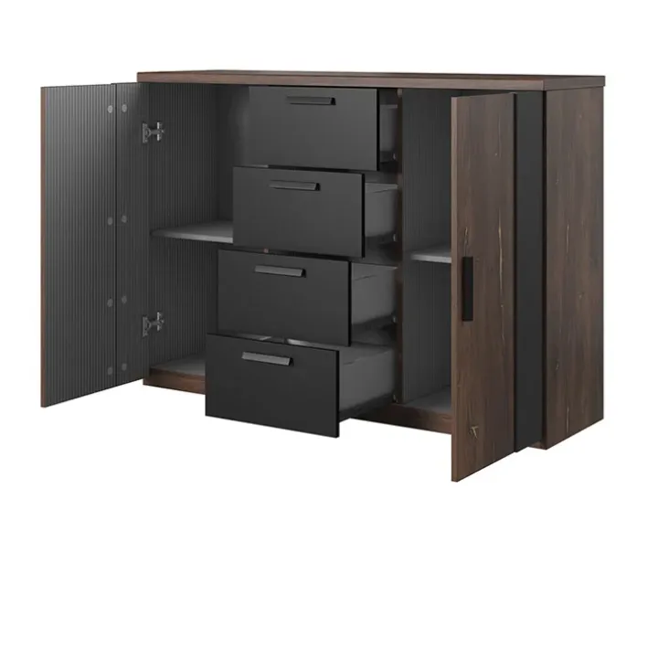 Comò 132x94h cm 2 ante con cassetti quercia scuro nero Vulcano