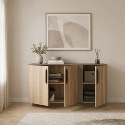 Comò 138x80h cm 3 ante moderno rovere tortora Amelia