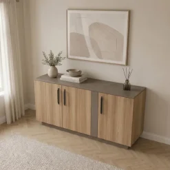 Comò 138x80h cm 3 ante moderno rovere tortora Amelia