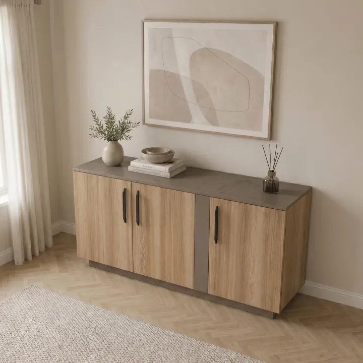 Comò 138x80h cm 3 ante moderno rovere tortora Amelia