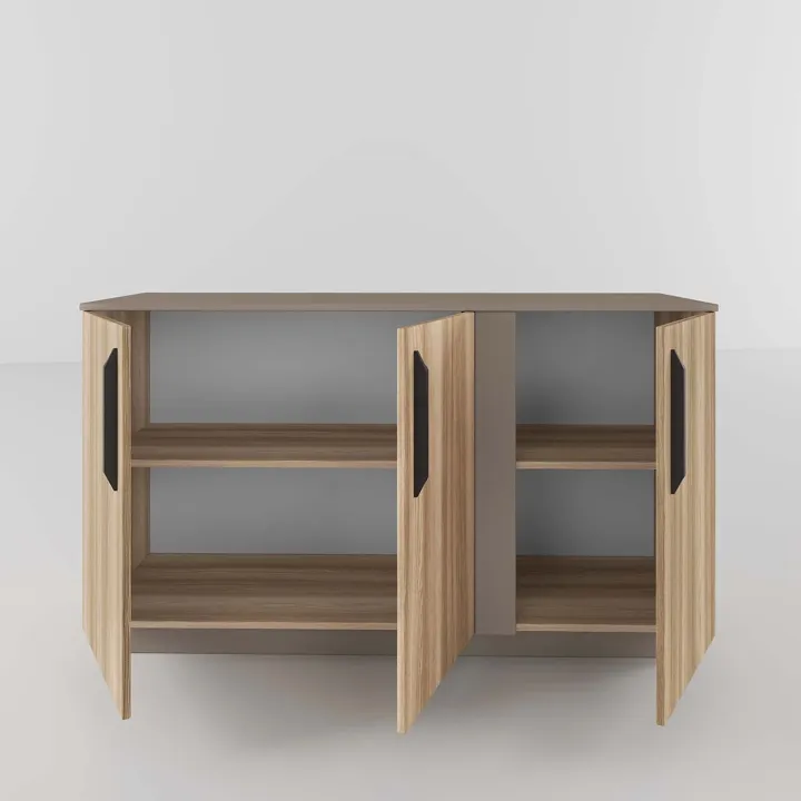 Comò 138x80h cm 3 ante moderno rovere tortora Amelia