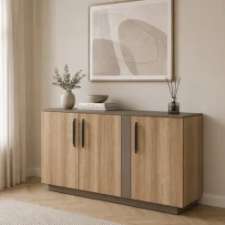 Comò 138x80h cm 3 ante moderno rovere tortora Amelia