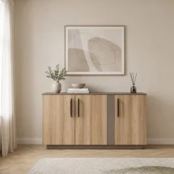 Comò 138x80h cm 3 ante moderno rovere tortora Amelia