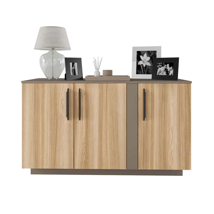 Comò 138x80h cm 3 ante moderno rovere tortora Amelia