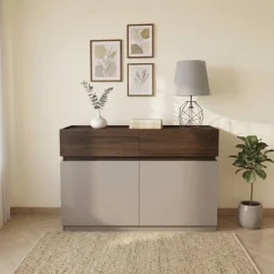 Comò 120x87h cm 2 cassetti 2 ante tortora noce Raymonda