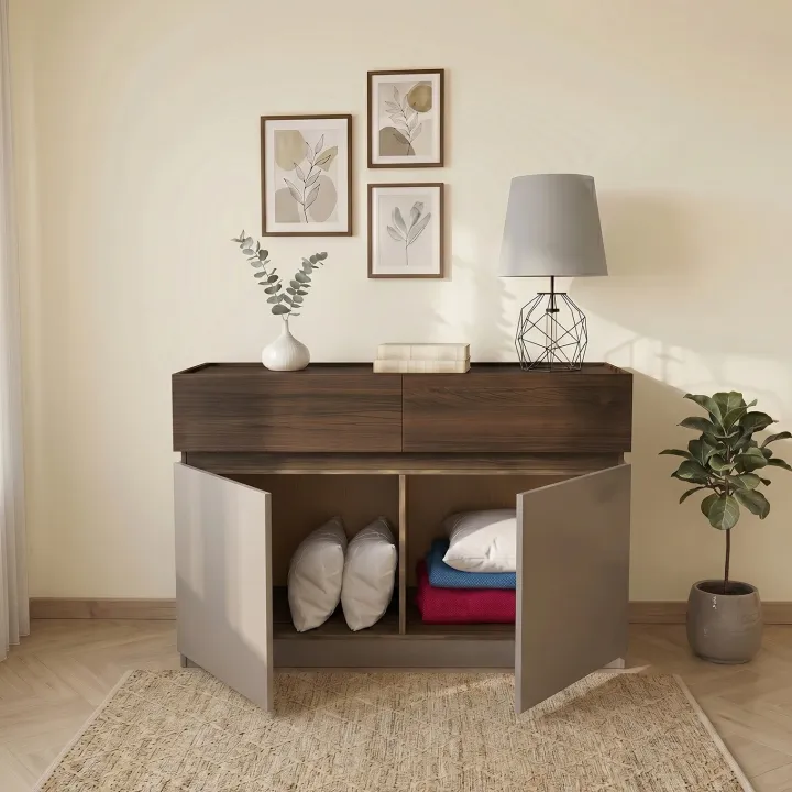 Comò 120x87h cm 2 cassetti 2 ante tortora noce Raymonda