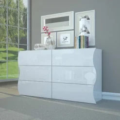 Comò 155x82h cm 6 cassetti moderno bianco lucido Sea Gihome®