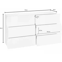 Comò 155x82h cm 6 cassetti moderno bianco lucido Sea Gihome®