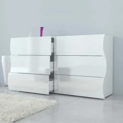 Comò 155x82h cm 6 cassetti moderno bianco lucido Sea Gihome®