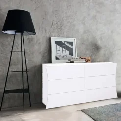 Comò 150x82h cm 6 cassetti moderno bianco lucido Neve
