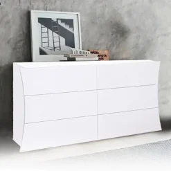 Comò 150x82h cm 6 cassetti moderno bianco lucido Neve