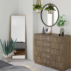 Comò 80x92h cm 5 cassetti moderno noce Saviano