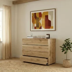 Comò 80x80h cm 4 cassetti moderno quercia Tamika