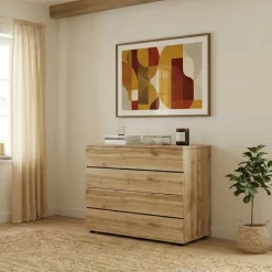 Comò 80x80h cm 4 cassetti moderno quercia Tamika