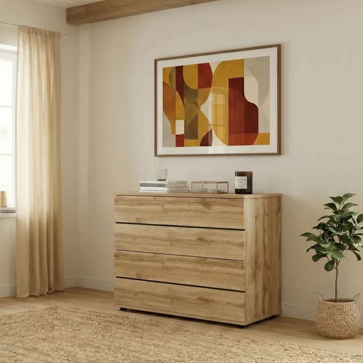 Comò 80x80h cm 4 cassetti moderno quercia Tamika