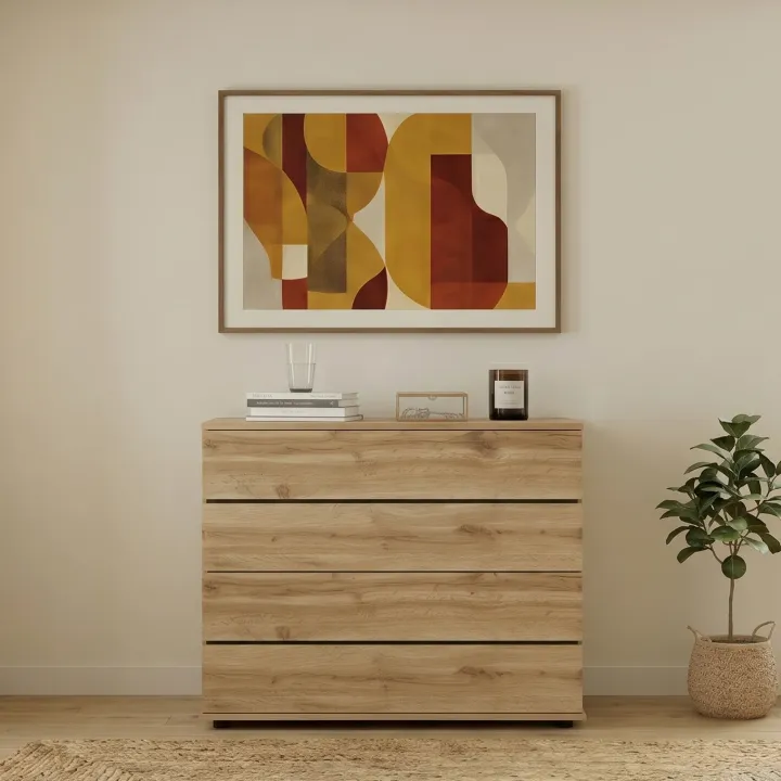 Comò 80x80h cm 4 cassetti moderno quercia Tamika