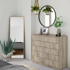 Comò 80x92h cm 5 cassetti moderno rovere sonoma Saviano