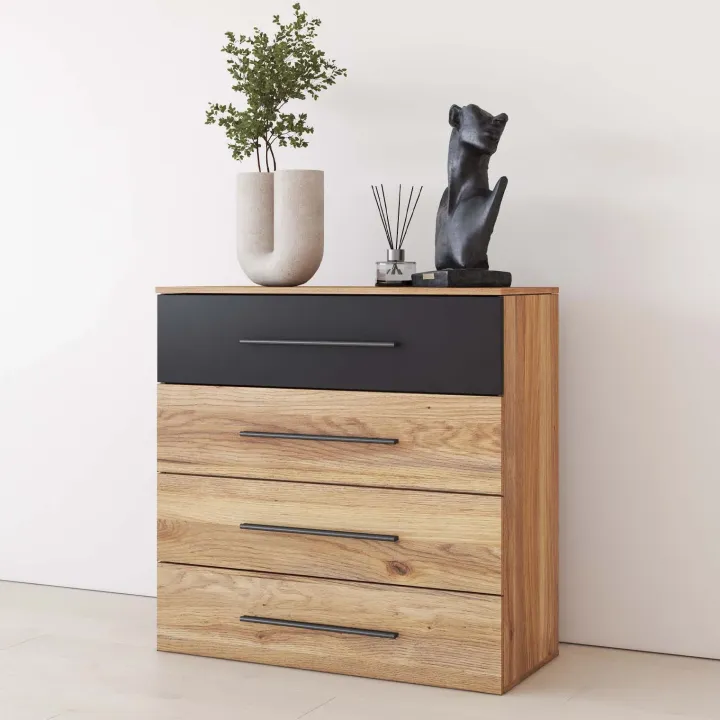 Comò 91x92h cm 4 cassetti moderno rovere nero Yve