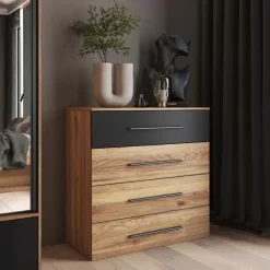 Comò 91x92h cm 4 cassetti moderno rovere nero Yve