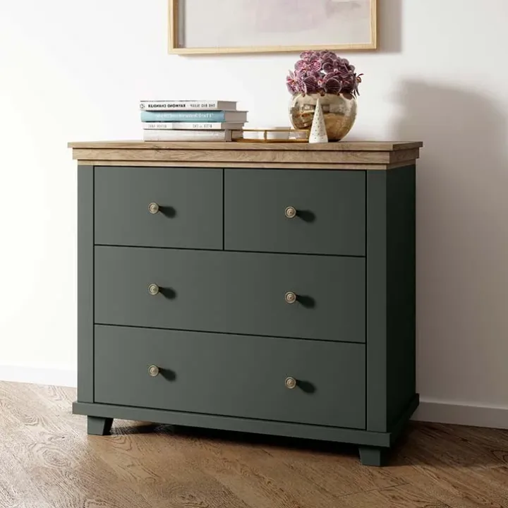 Comò 90x81h cm 4 cassetti moderno verde quercia Texel