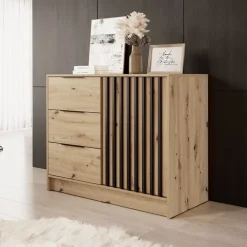 Comò 105x86h cm con cassetti moderno quercia nero Miller
