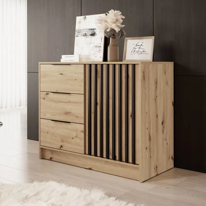 Comò 105x86h cm con cassetti moderno quercia nero Miller