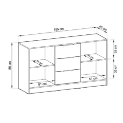 Comò 155x86h cm con cassetti moderno quercia nero Miller