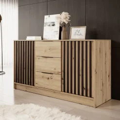 Comò 155x86h cm con cassetti moderno quercia nero Miller