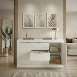 Comò 120x80h cm moderno bianco lucido Alina