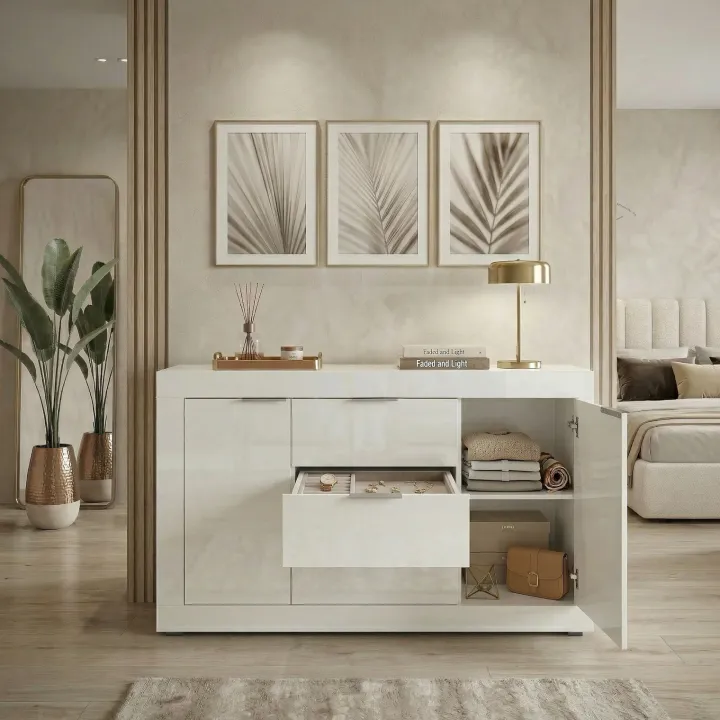 Comò 120x80h cm moderno bianco lucido Alina