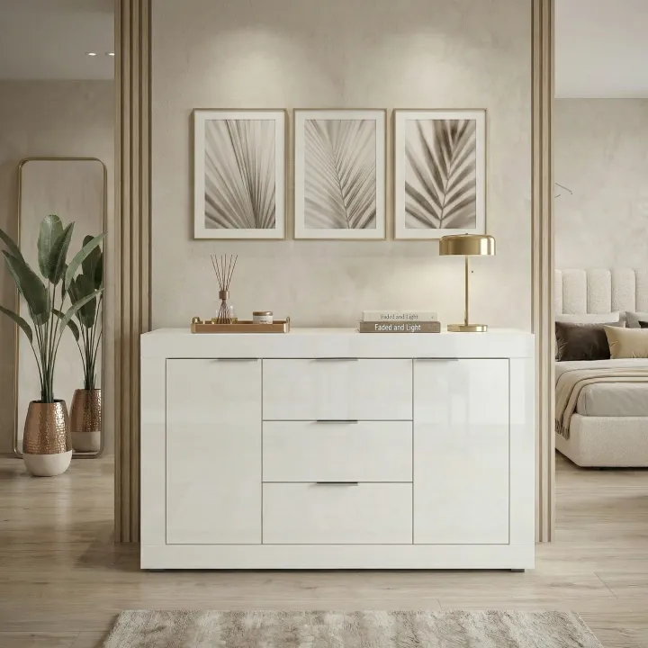 Comò 120x80h cm moderno bianco lucido Alina