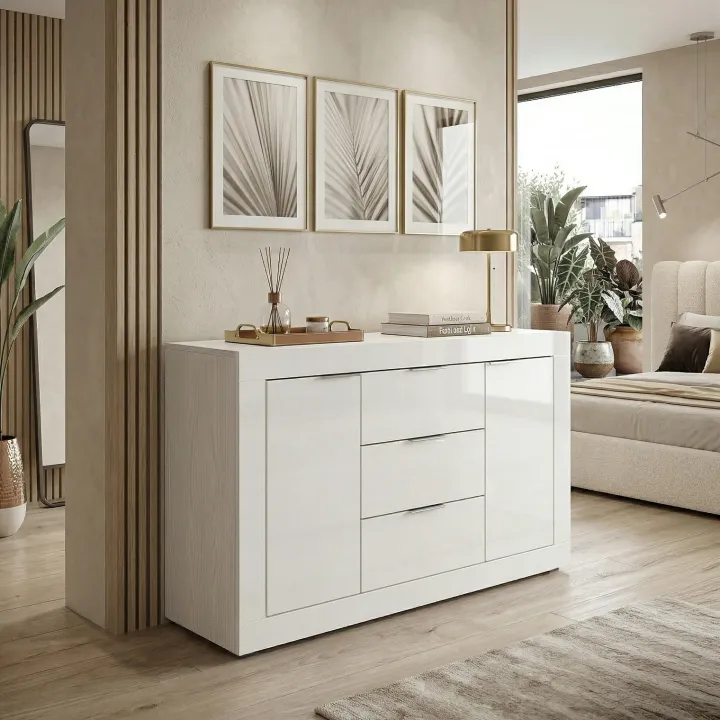 Comò 120x80h cm moderno bianco lucido Alina