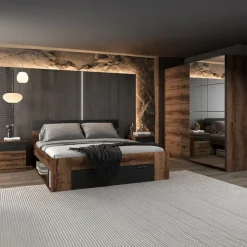Comò 132x93h cm moderno rovere scuro nero Lisbona Gihome®