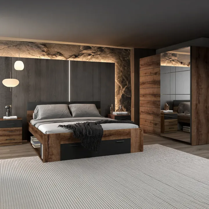 Comò 132x93h cm moderno rovere scuro nero Lisbona Gihome®