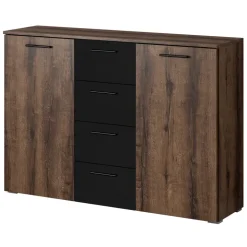 Comò 132x93h cm moderno rovere scuro nero Lisbona Gihome®