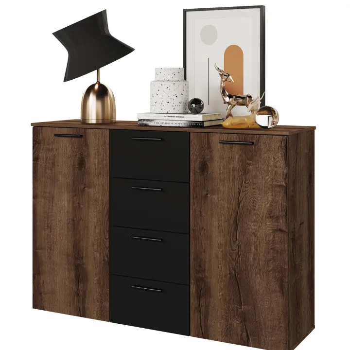 Comò 132x93h cm moderno rovere scuro nero Lisbona Gihome®