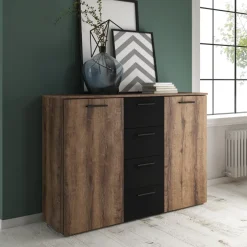 Comò 132x93h cm moderno rovere scuro nero Lisbona Gihome®