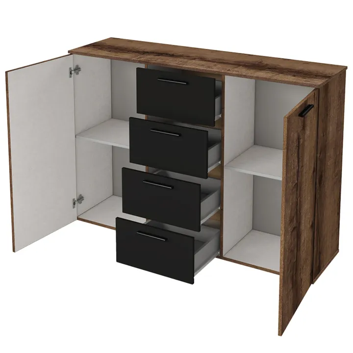 Comò 132x93h cm moderno rovere scuro nero Lisbona Gihome®