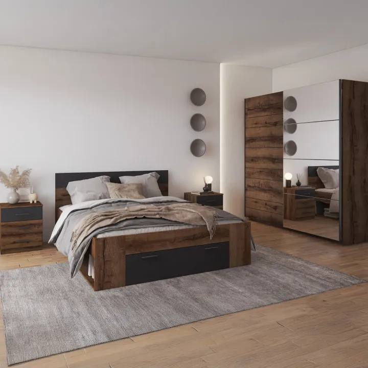 Comò 132x93h cm moderno rovere scuro nero Lisbona Gihome®