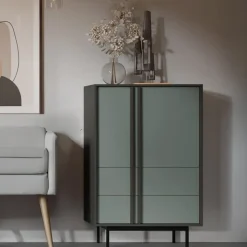 Credenza alta 83x127 cm 2 ante 2 cassetti antracite verde Essenzia